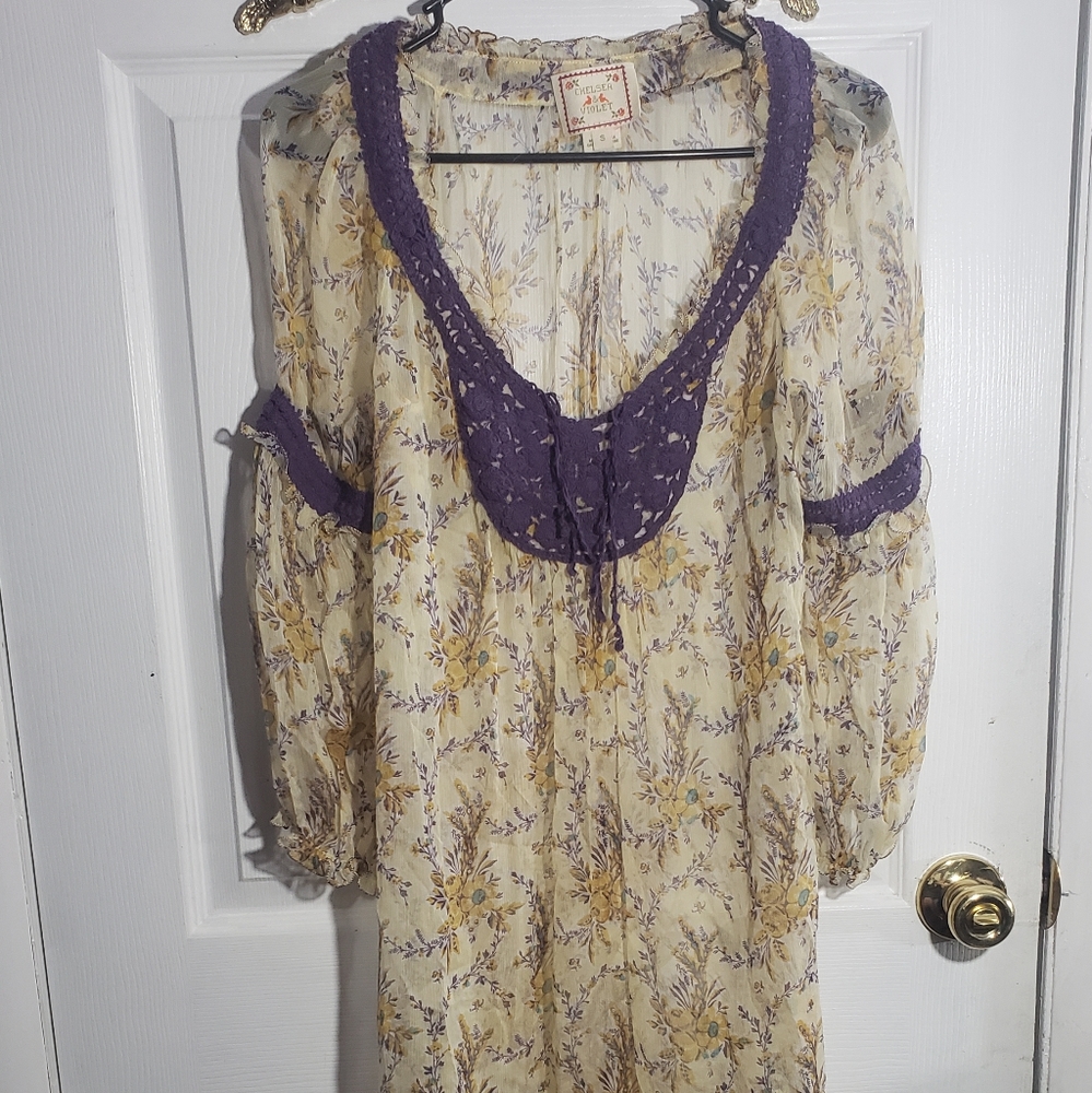 Cute floral sheer boho dress/coverup - Picture 2 of 4
